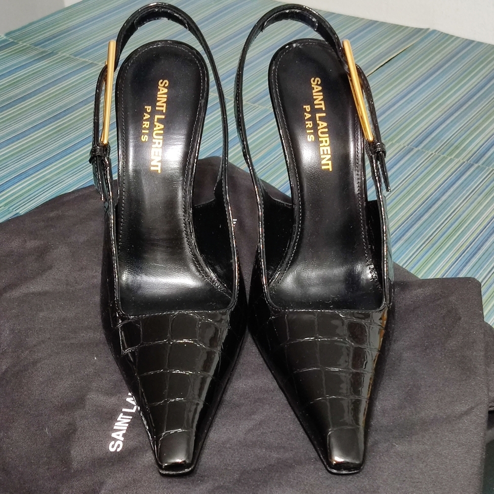 Saint Laurent Size 7 (EU 37) Lee Embossed Cocco Louisana Slingback Pump - Picture 3 of 8